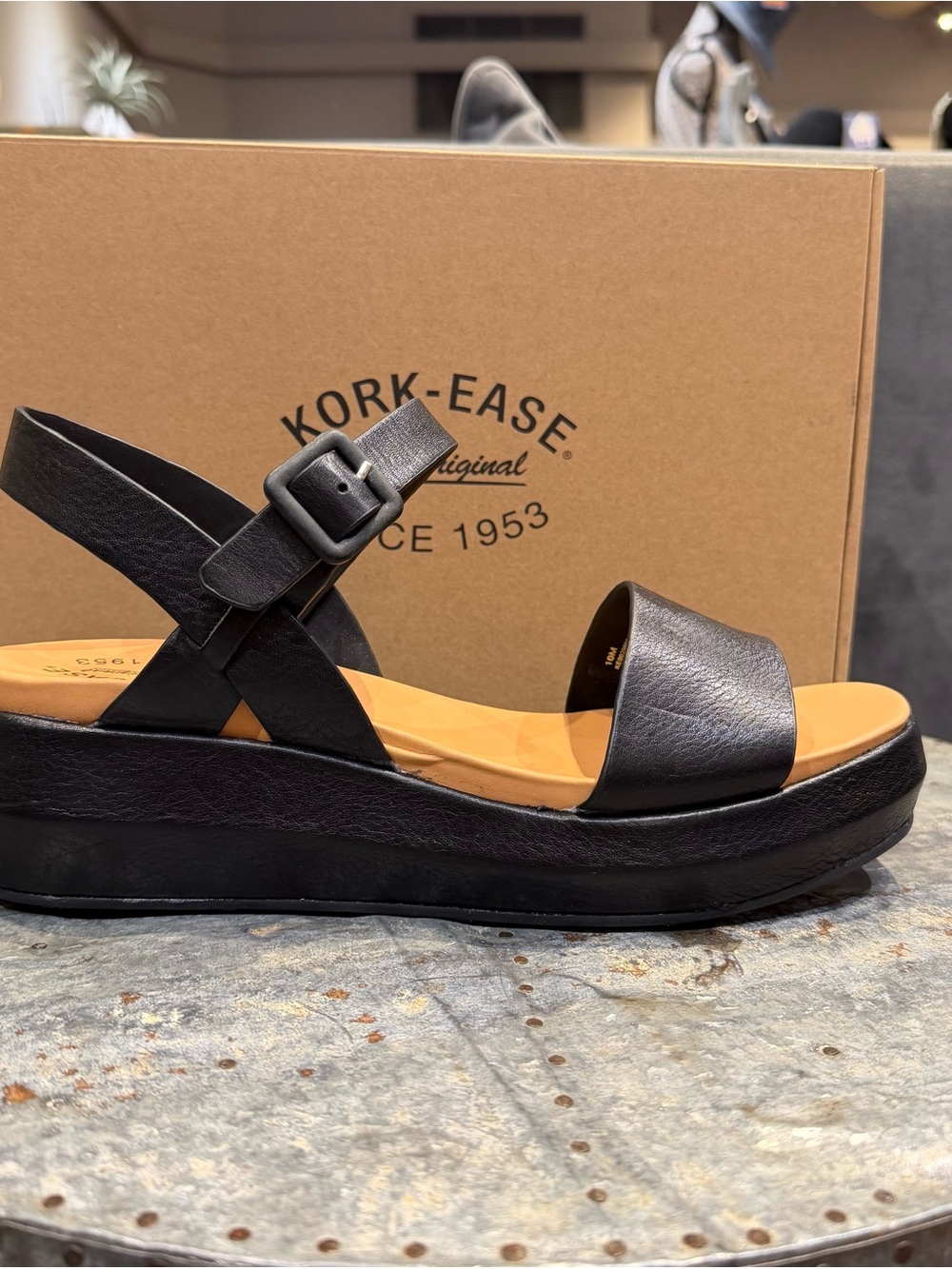 Kork-Ease Hallie Women’s Black Leather Platform Sandal